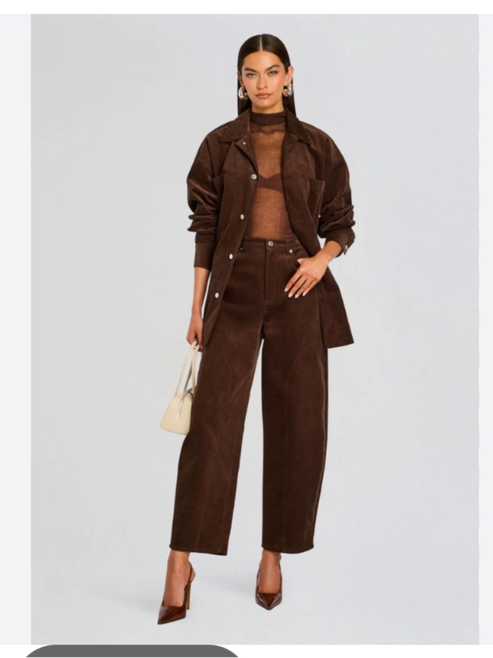 New SER.O.YA Fabi Barrel Brown Corduroy High-rise Pants Size S
